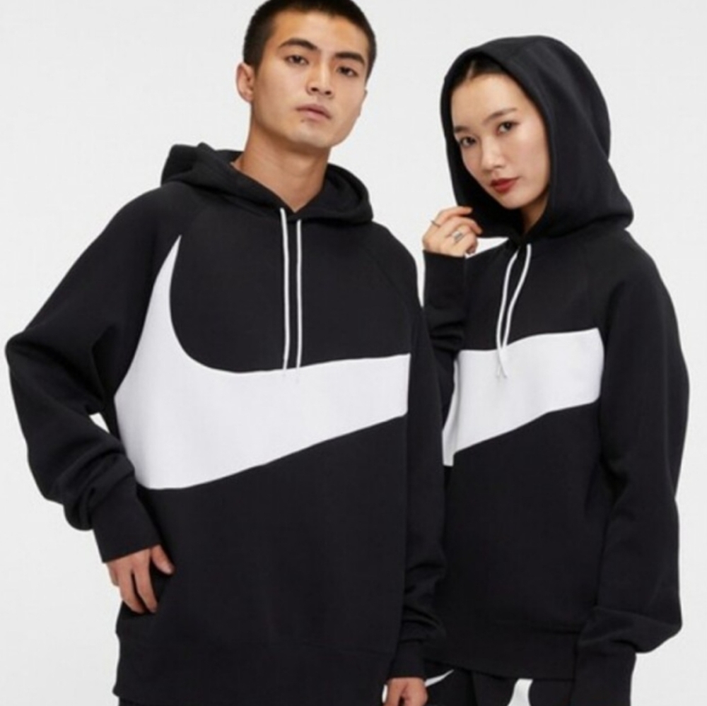 Nike Black/White Sportswear Swoosh Tech Fleece Pullover Hoodie - Small